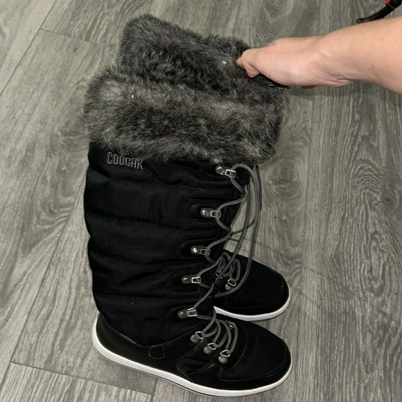 Cougar Black Vesta Grey Faux Fur Collar Knee High Waterproof Insulated Snow Boot - Picture 2 of 8